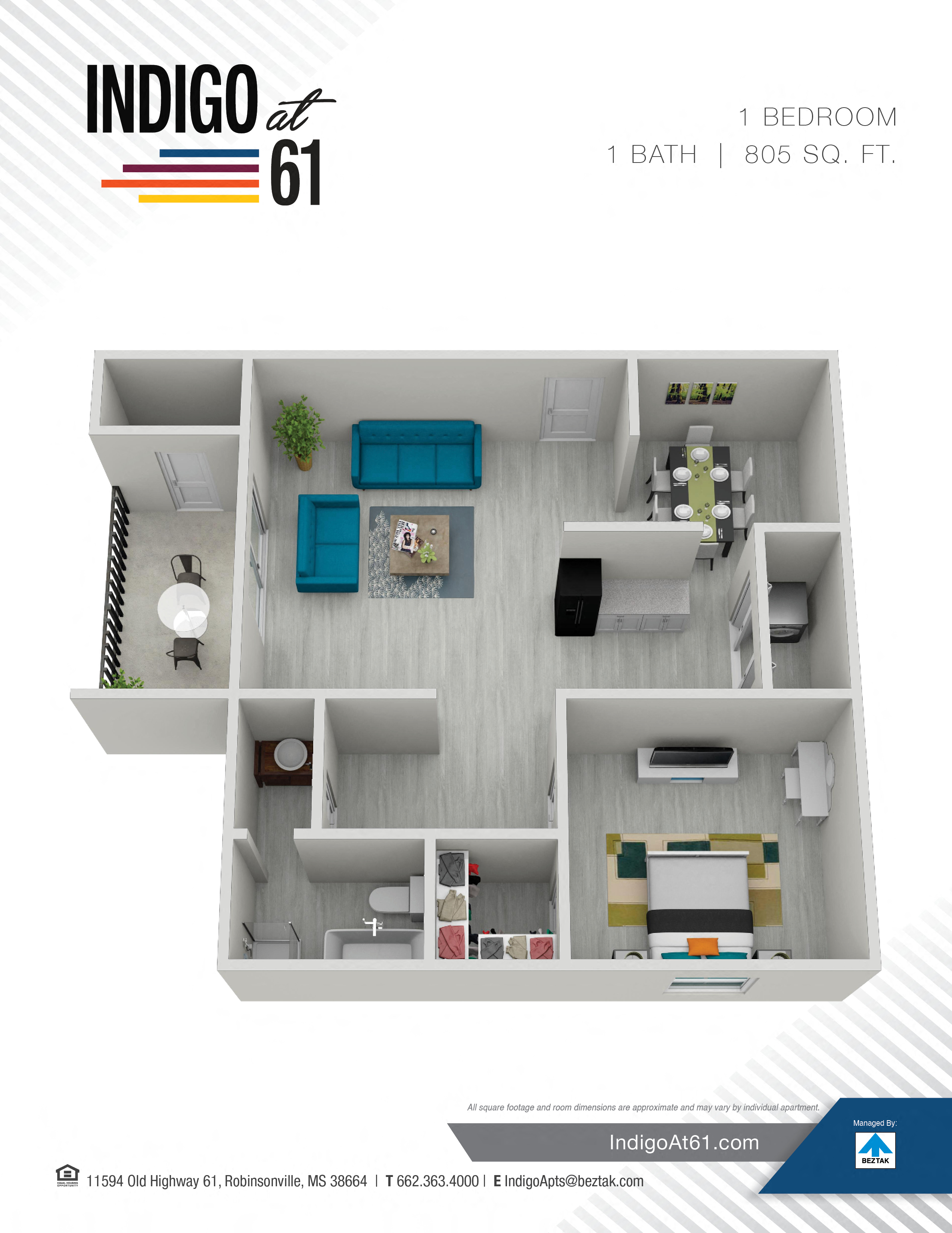 1 Bedroom 1 Bath floor plan
